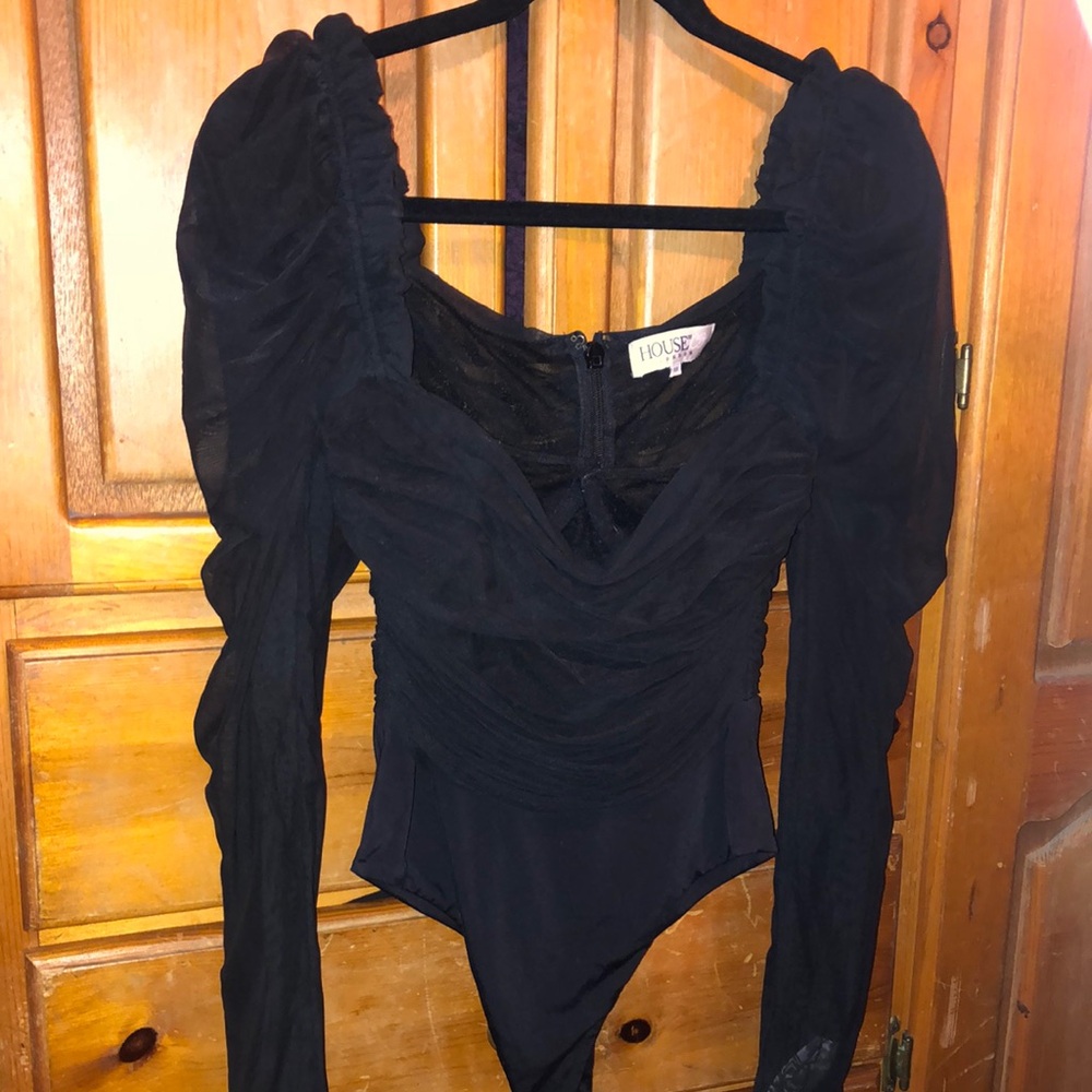 House of CB Black Puff Sleeve Bodysuit